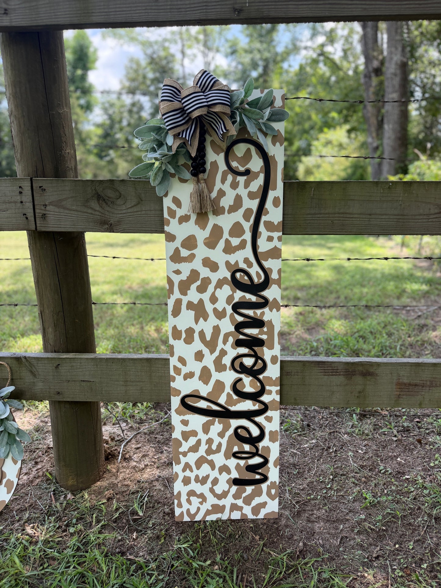 Leopard Print "Welcome" Porch Leaner