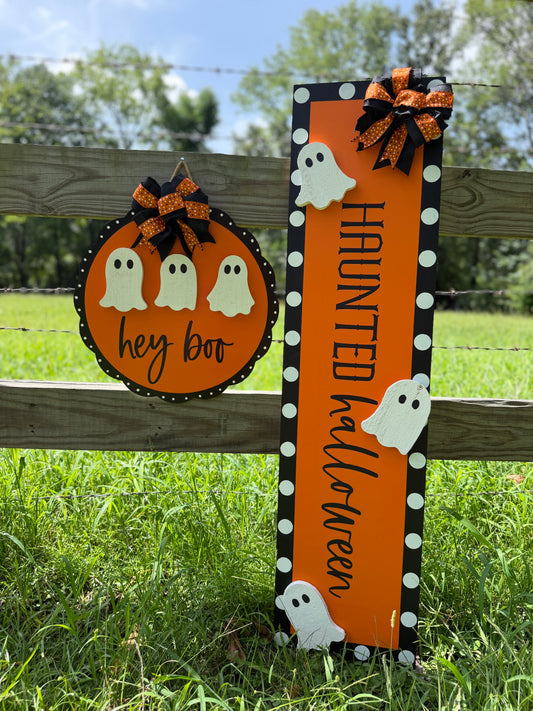 "Hey Boo" Door Hanger and "Haunted Halloween" Leaner Set