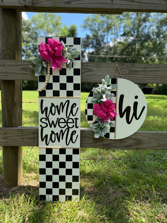 Checker "Home Sweet Home" and "Hi" Round Door Hanger