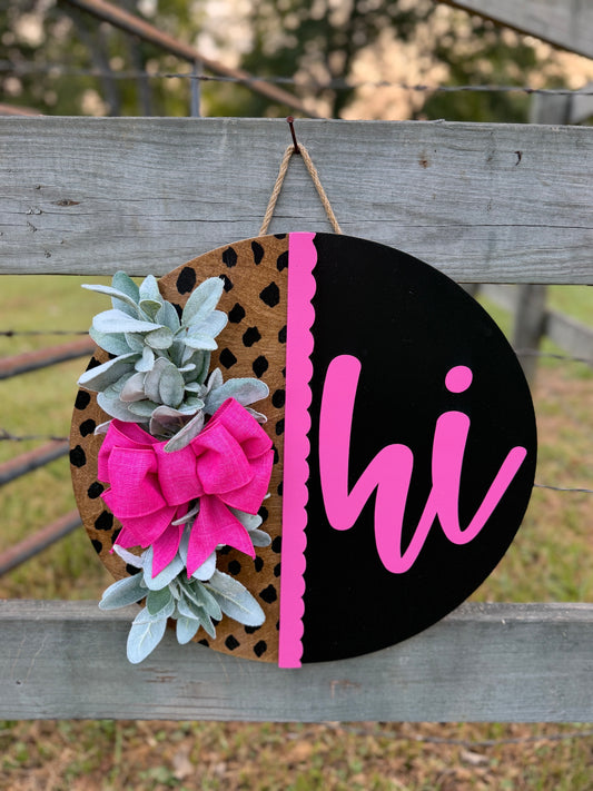 Cheetah Print "Hi" Round Door Hanger