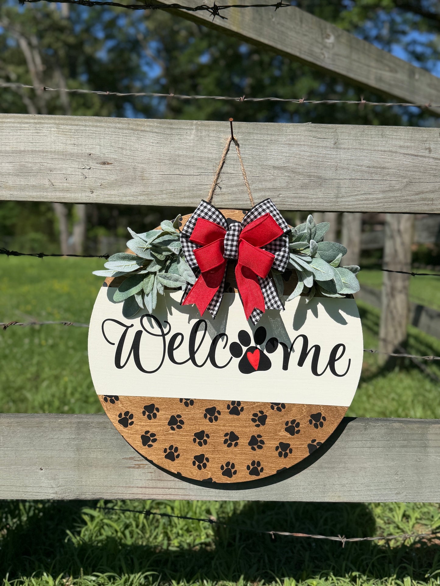 Paw Print "Welcome" Round Door Hanger