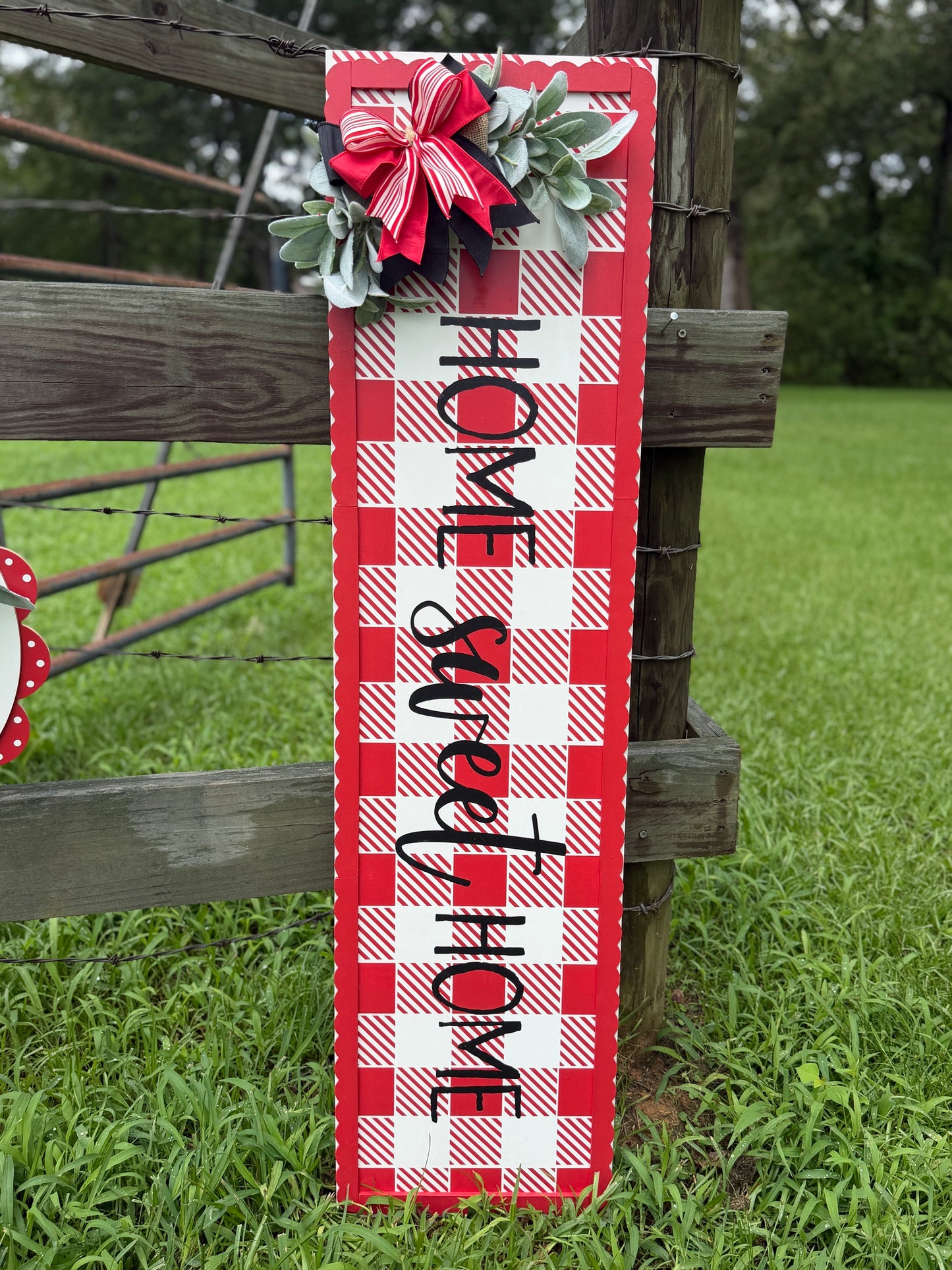 Buffalo Plaid "Home Sweet Home" Leaner and "Welcome" Door Hanger Set