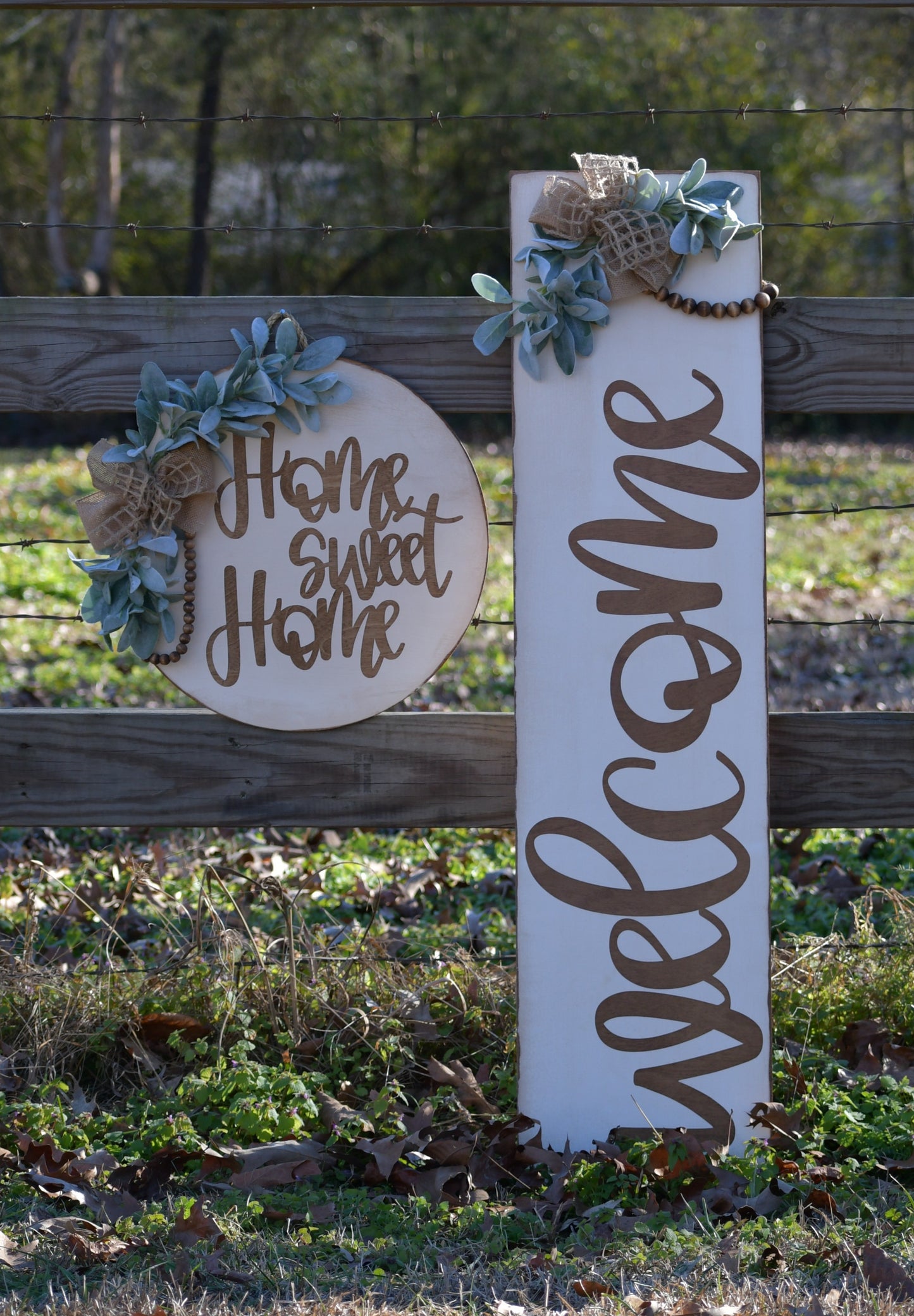 "Welcome" Leaner and "Home Sweet Home" Door Hanger Set