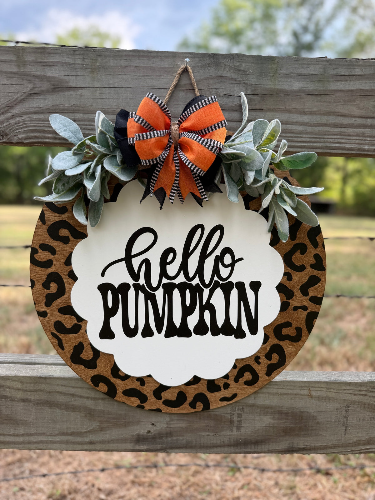 "Hello Pumpkin" Leopard Print Round Door Hanger