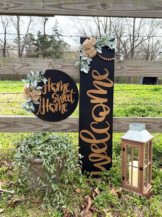 "Welcome" Leaner and "Home Sweet Home" Door Hanger Set