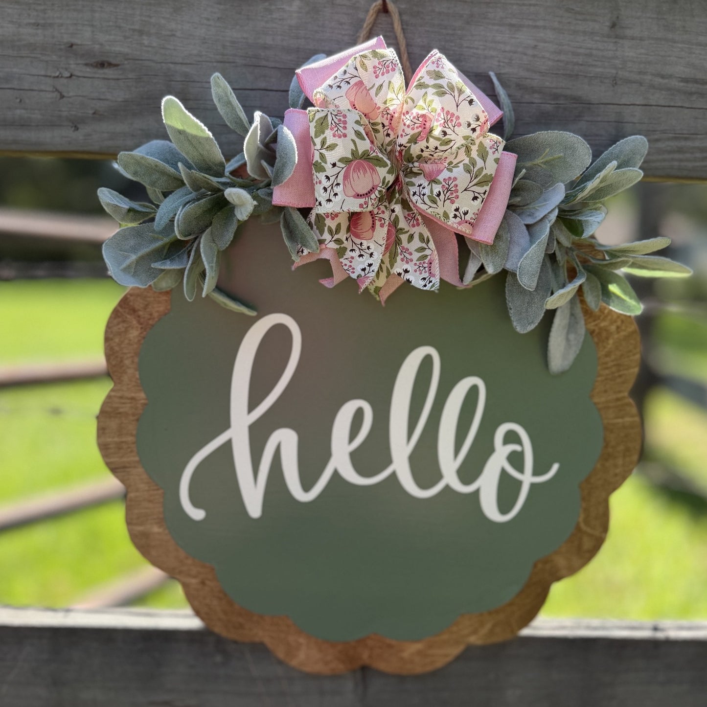 Sage "Hello" Door Hanger