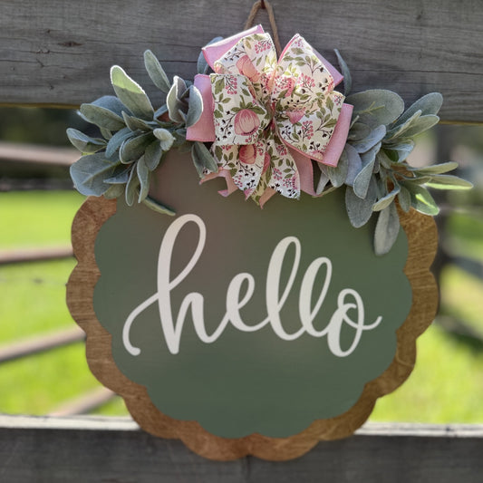 Sage "Hello" Door Hanger